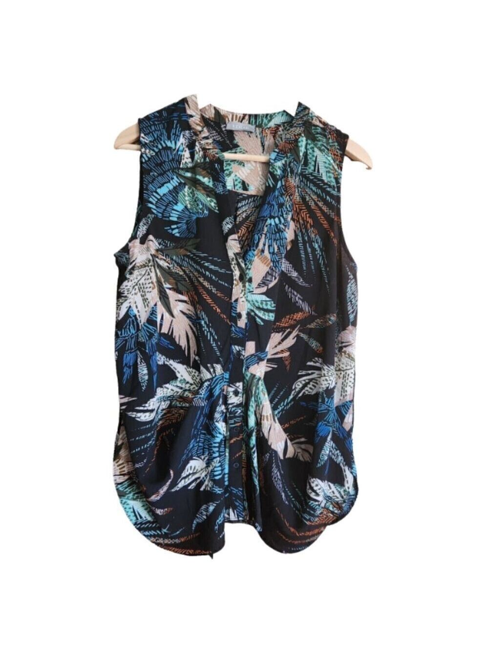 Kenar Tropical Leaf Button-Up Top Sleeveless V-Neck Multicolour Print Size M